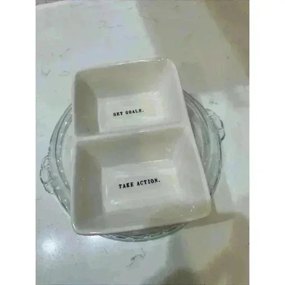 Rae Dunn SET GOALS TAKE ACTION Divided Serving Dish Artisan Magenta 8x5 - Picture 1 of 11